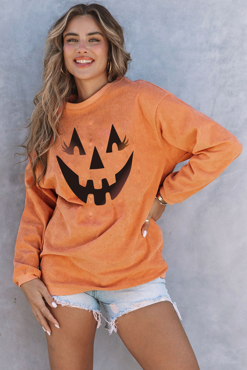 Orange THANKFUL Ribbed Corded Oversized Sweatshirt