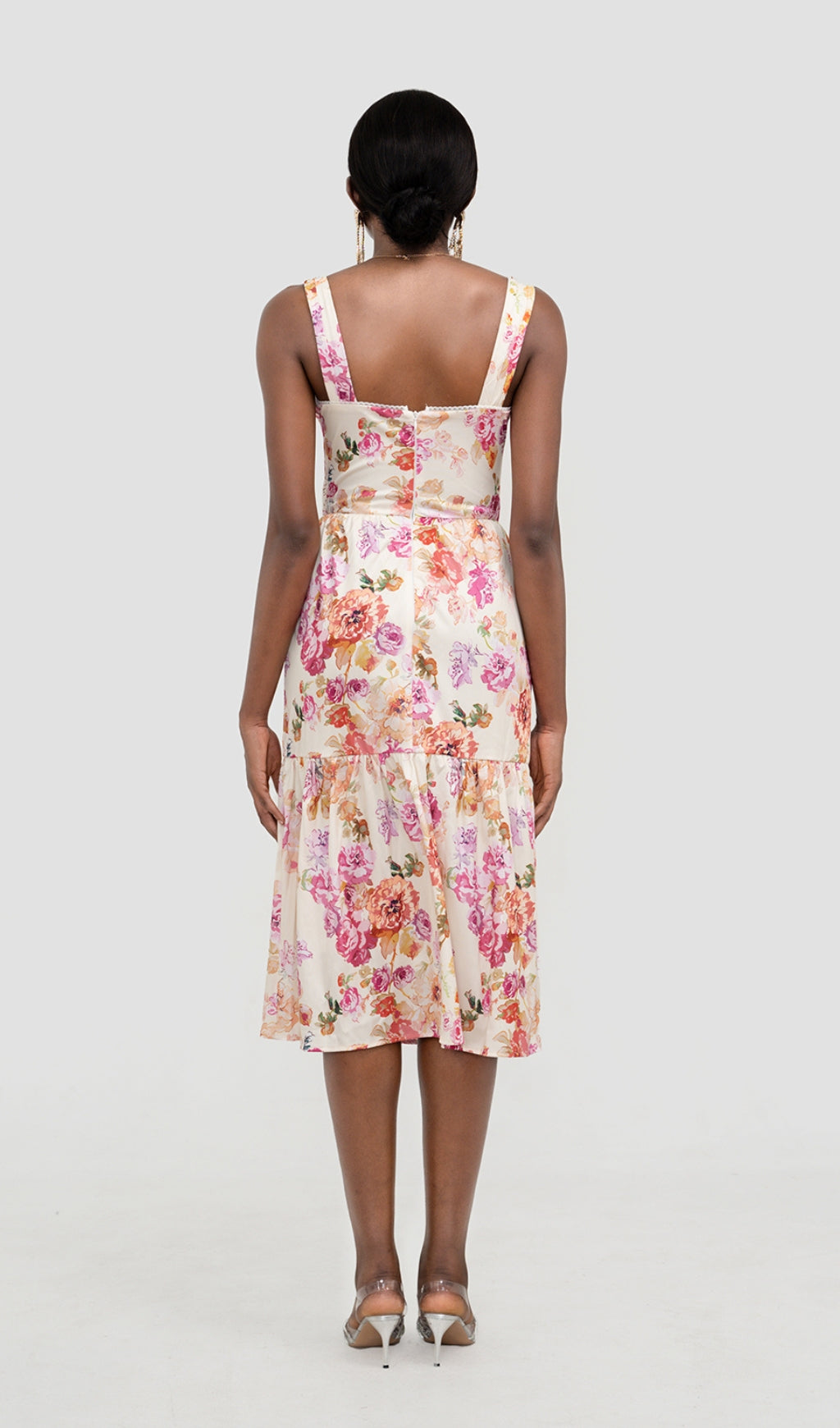 FLORAL MIDI DRESS IN IVORY