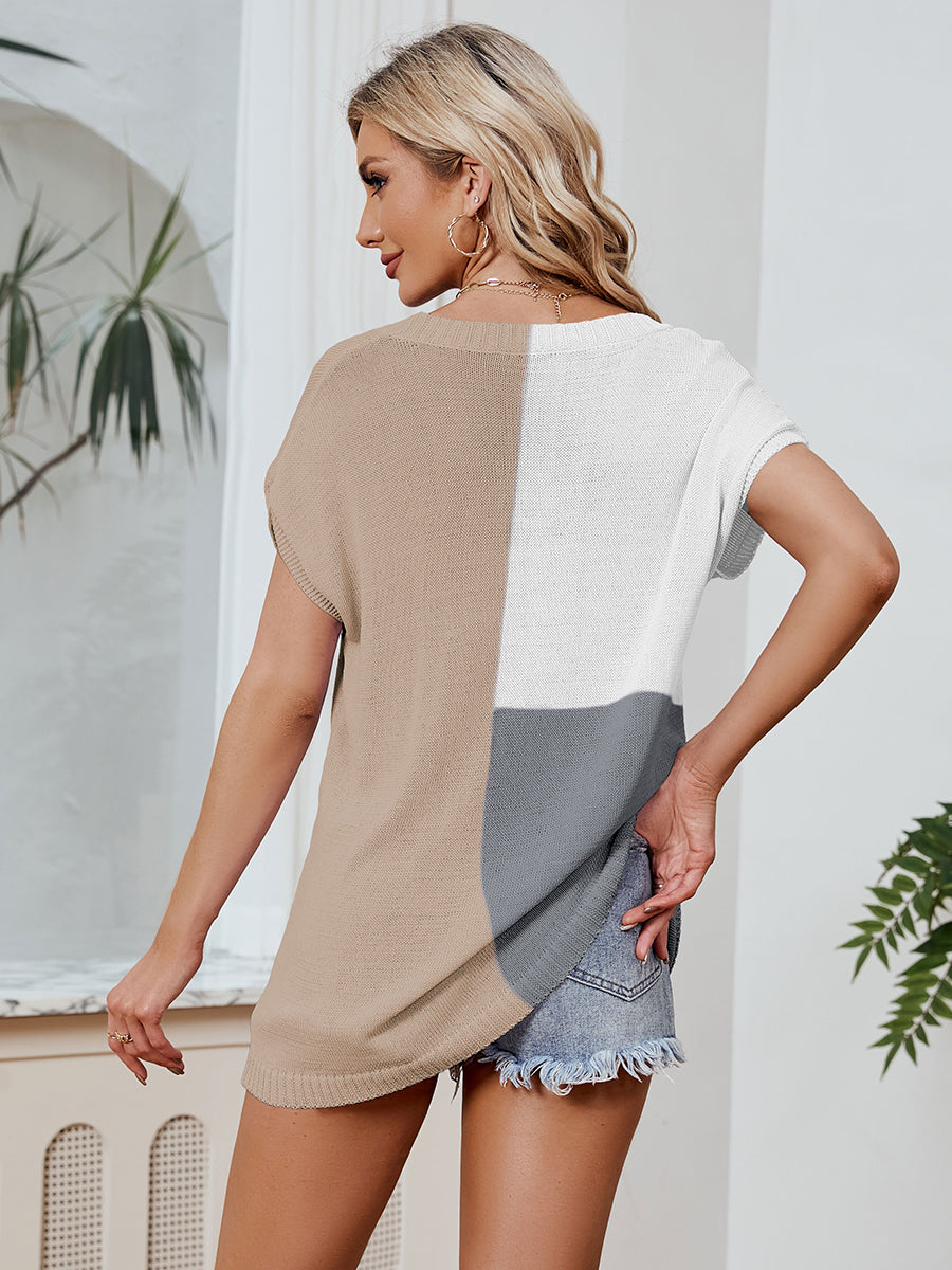 Women Dolman Short Sleeve Batwing Tunic Half Sleeve Oversized Casual Loose V Neck Knitted Sweater T Shirts