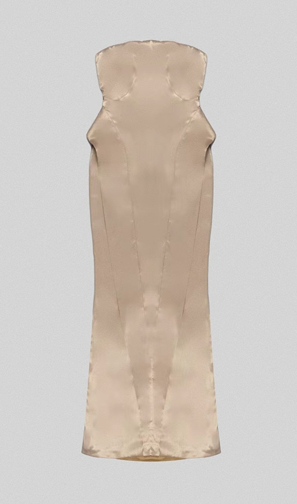 SATIN STRAPLESS MERMAID MAXI DRESS IN BEIGE