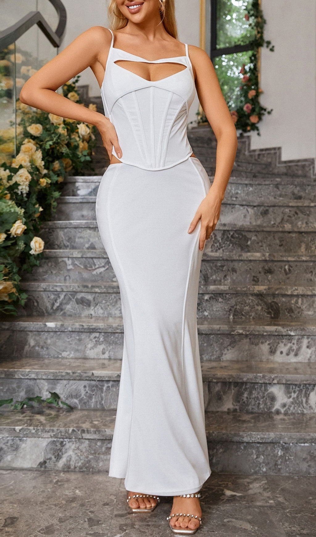 WHITE CORSET MAXI DRESS