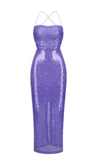 SEQUIN BACKLESS MAXI DRESS IN PURPLE
