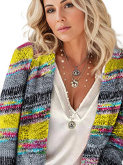 Printed Multicolor Striped Commuter Slim Cardigan