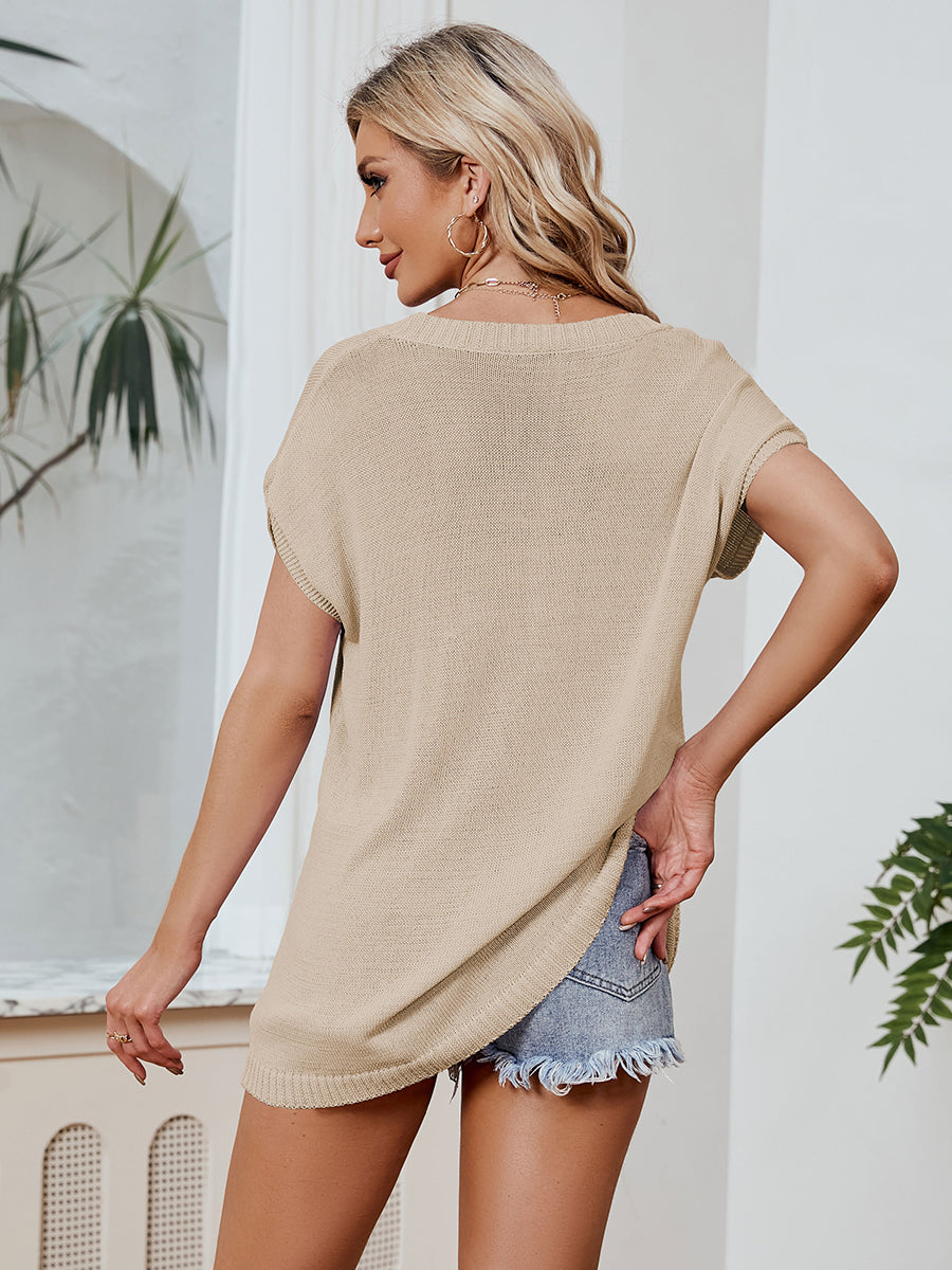 Women Dolman Short Sleeve Batwing Tunic Half Sleeve Oversized Casual Loose V Neck Knitted Sweater T Shirts