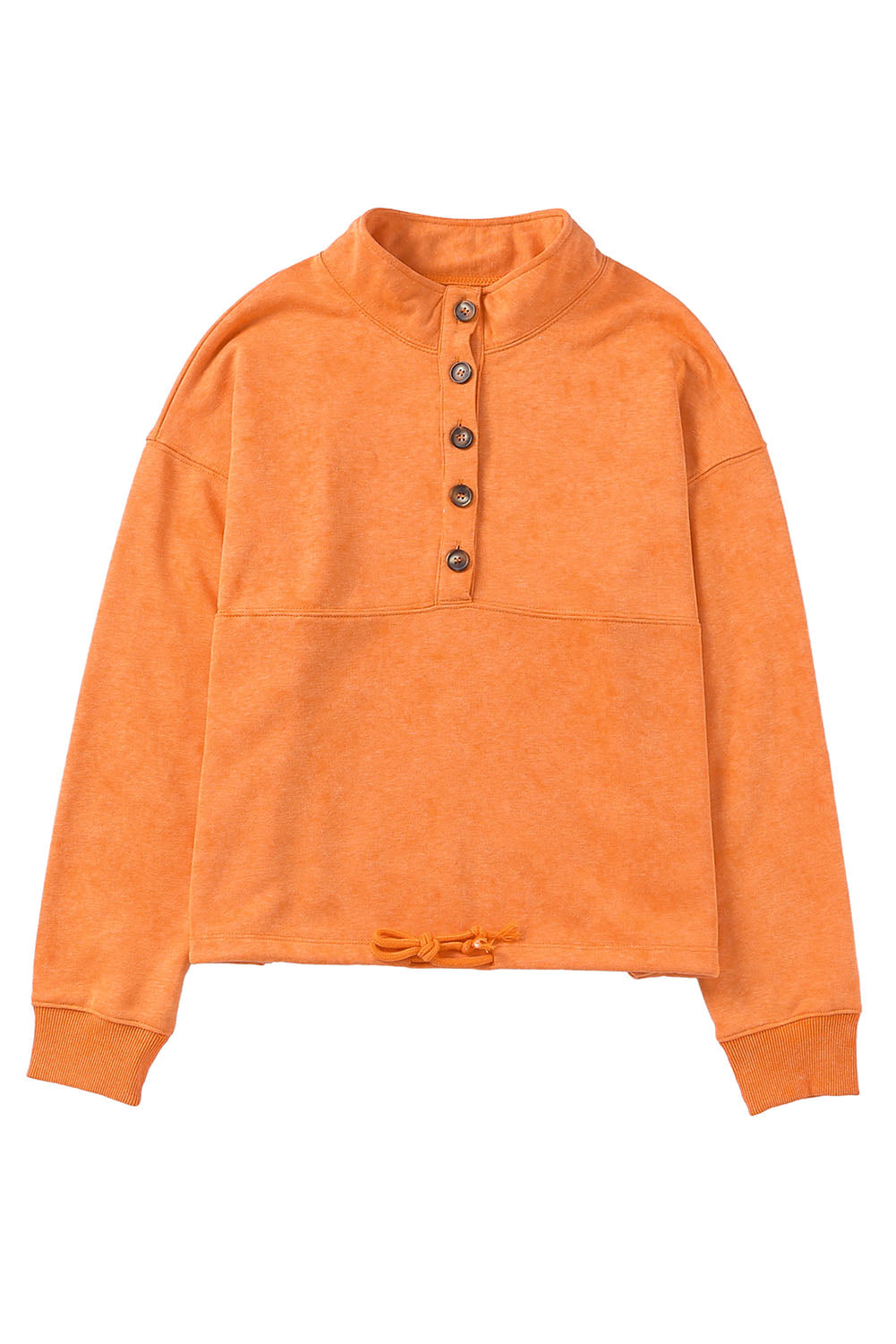 Orange Half-Placket Button Loose Sweatshirt