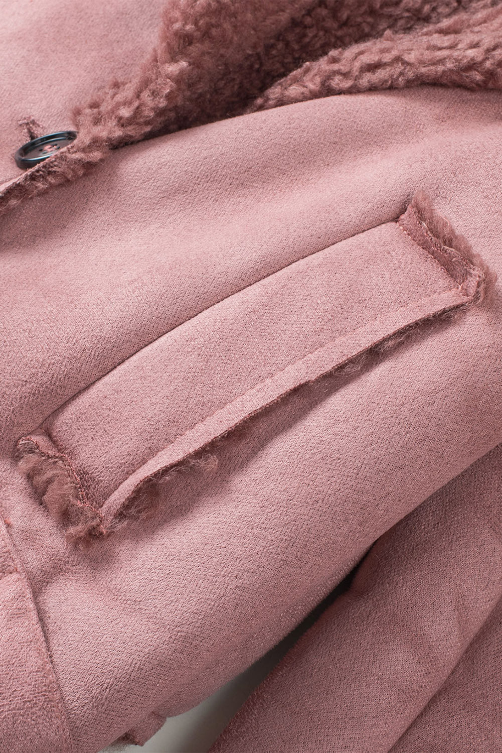 Pink Plush Lining Suede Cropped Double Breasted Coat