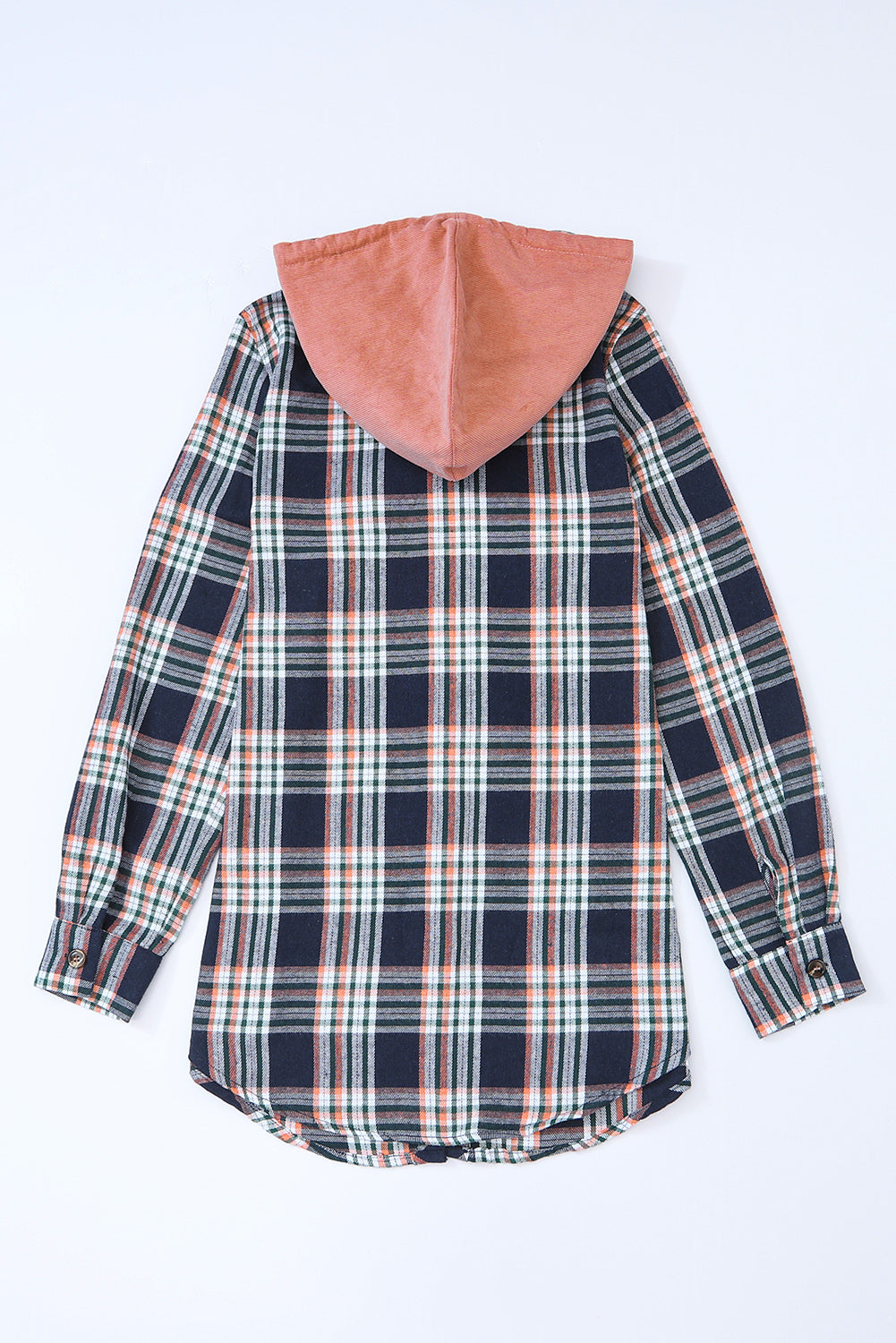 Chaqueta a cuadros con capucha y cordón ajustable en contraste rosa