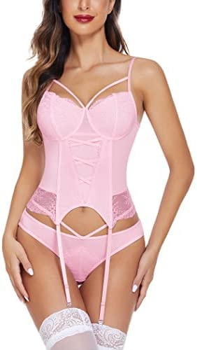 Avidlove Lingerie Set for Lace Teddy Bodysuit with Garter Belt Babydoll Chemise No Stockings