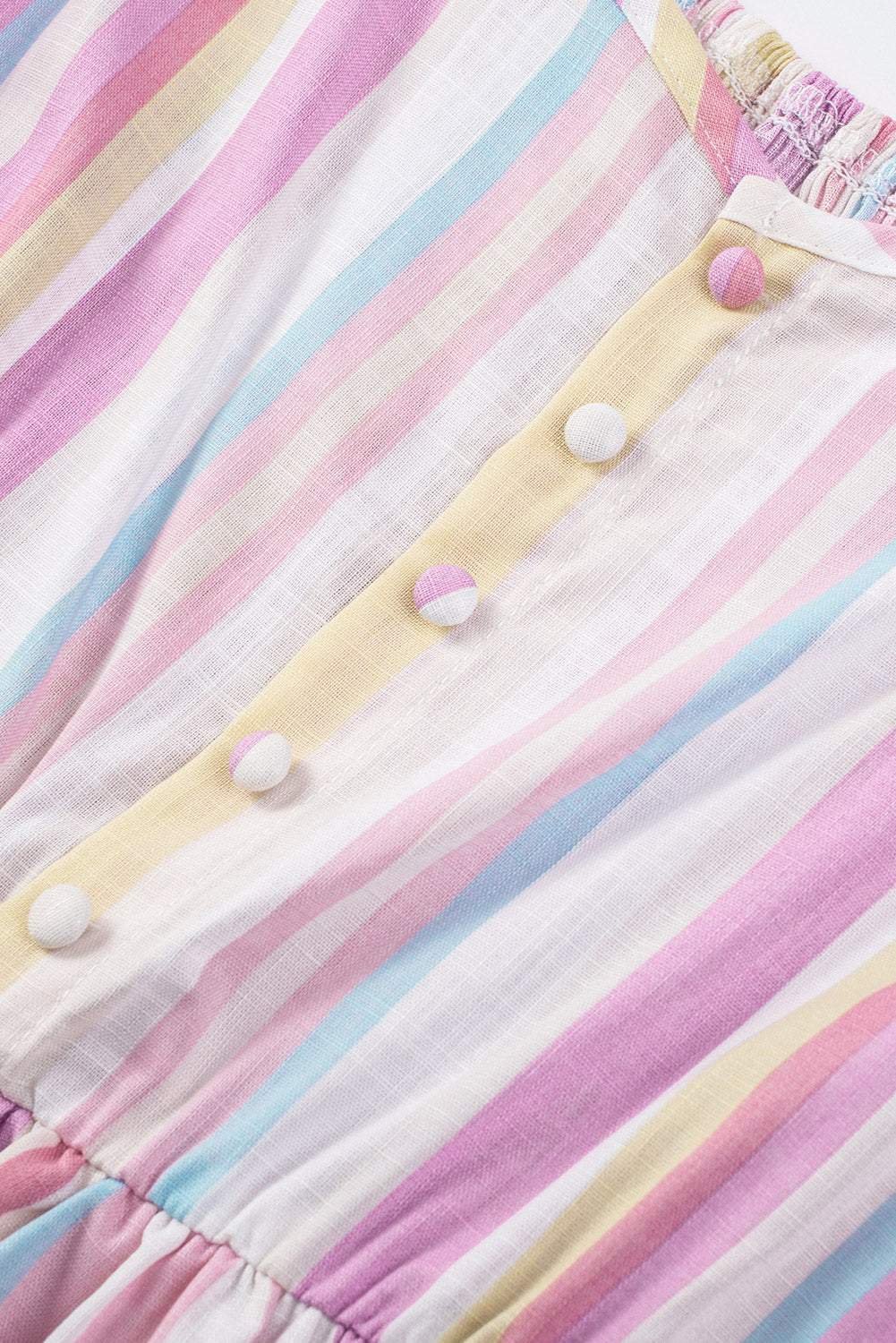 Pink Striped Button Sweetheart Flutter Sleeve Dress