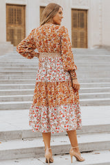 Orange Mix Floral Patchwork Frill Tiered Dress