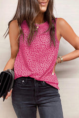 Camiseta sin mangas con cuello redondo y estampado de leopardo rosa