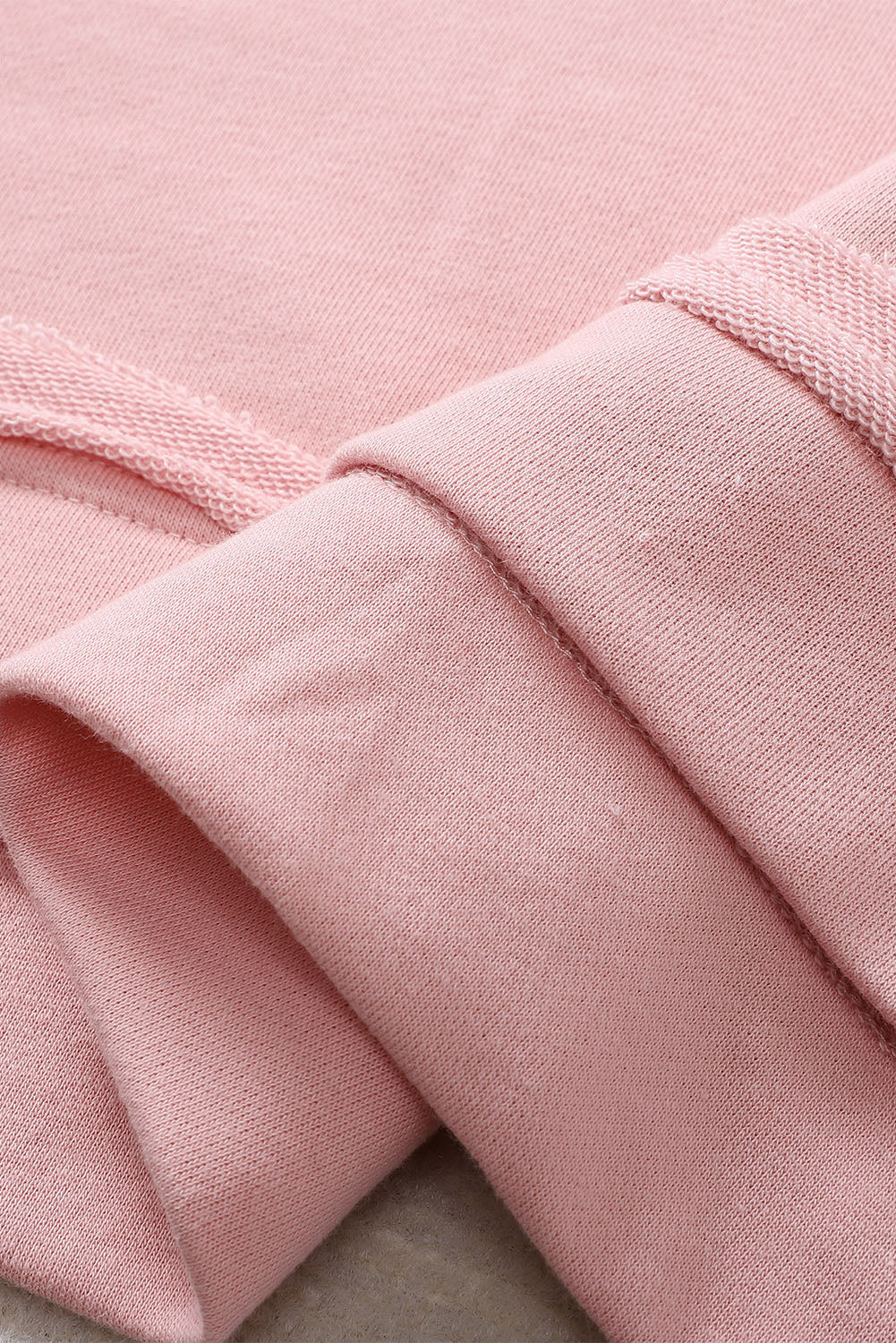 Pink Frayed Trim Side Slit Loose Sweatshirt