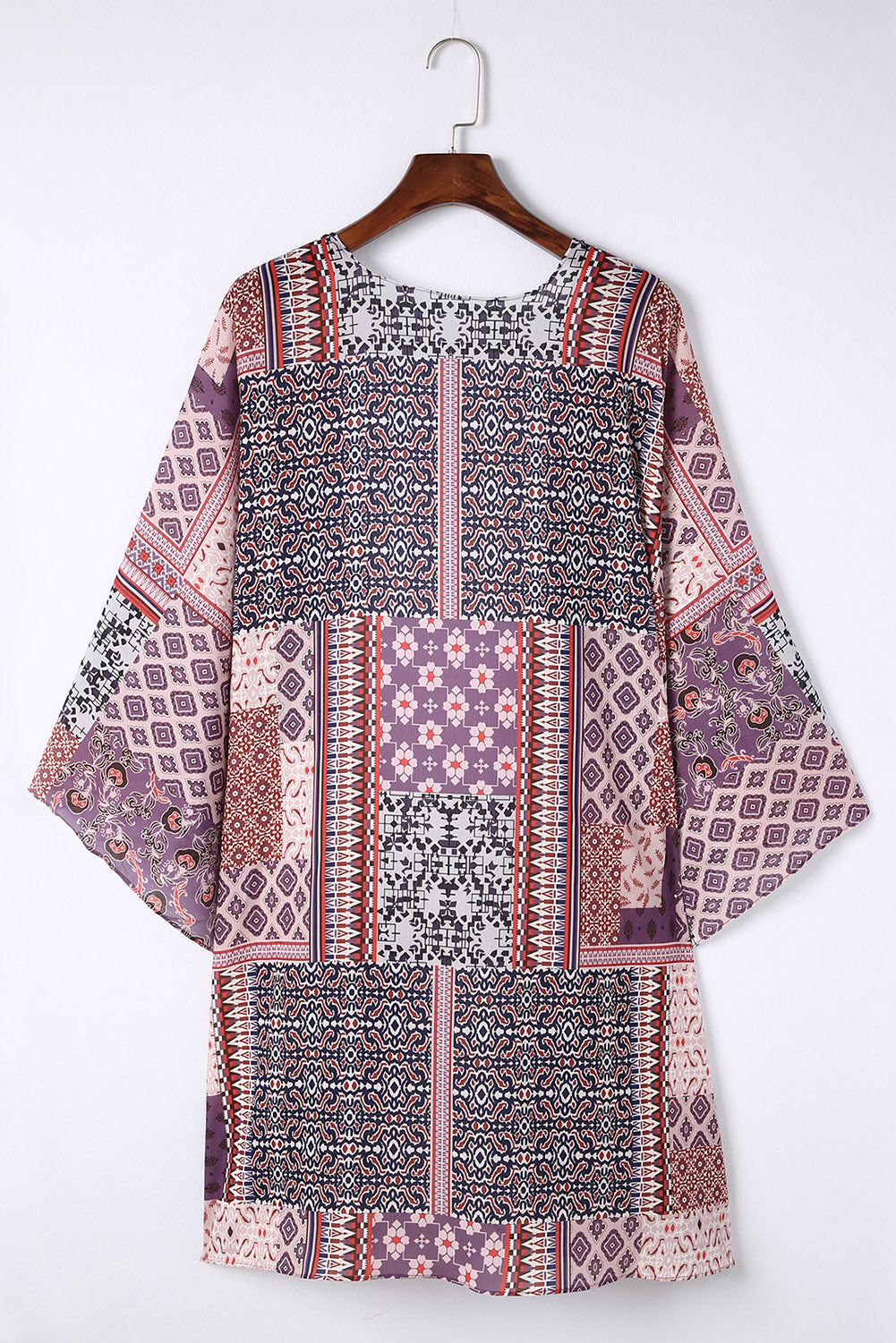 Kimono abierto con estampado geométrico rosa