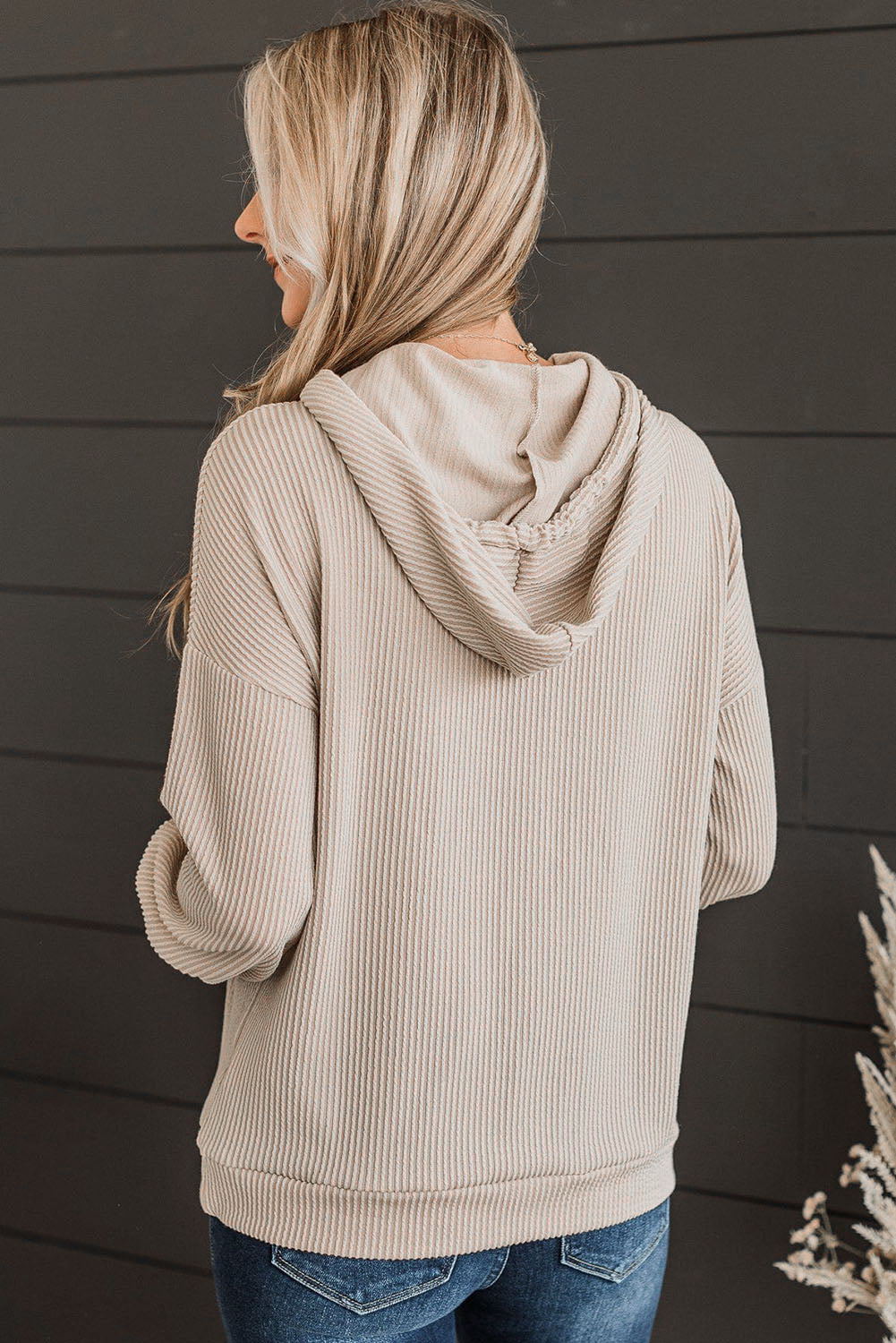 Parchment Corded Drawstring Pullover Hoodie