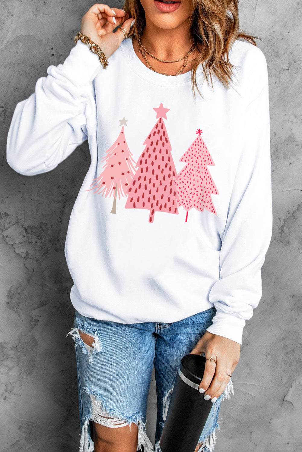 Pink Christmas Jolly Letter Print Pullover Sweatshirt