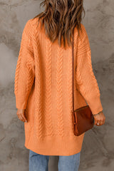 Orange Chunky Knit Open Front Cardigan