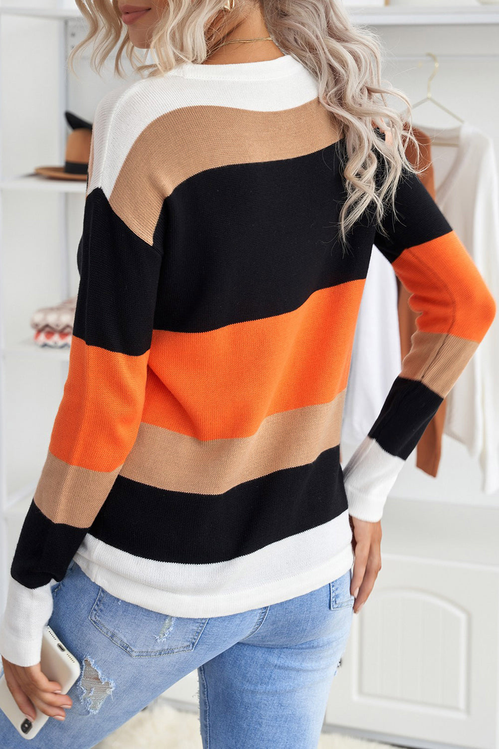 Orange Colorblock Knit Sweater