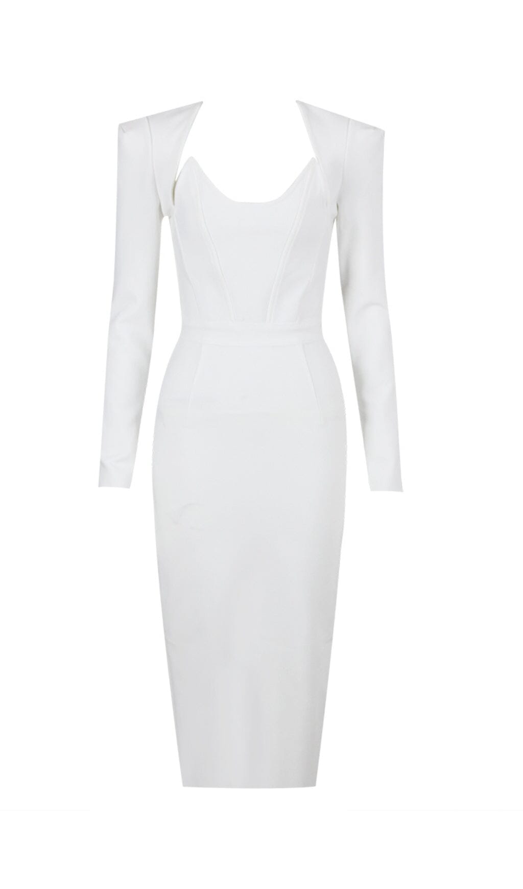 SQUARE SHOULDER CORSET MIDI DRESS IN WHITE