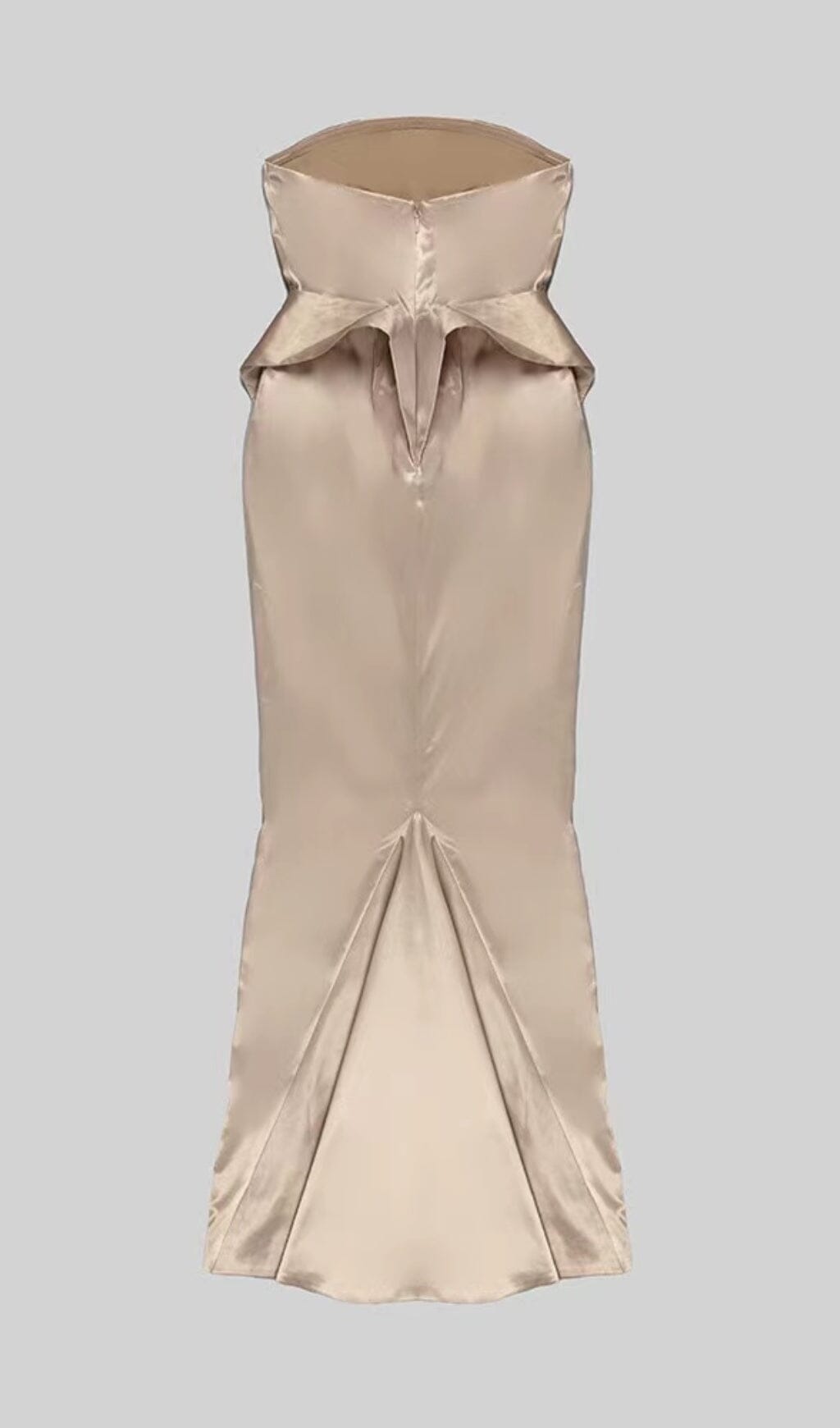 SATIN STRAPLESS MERMAID MAXI DRESS IN BEIGE