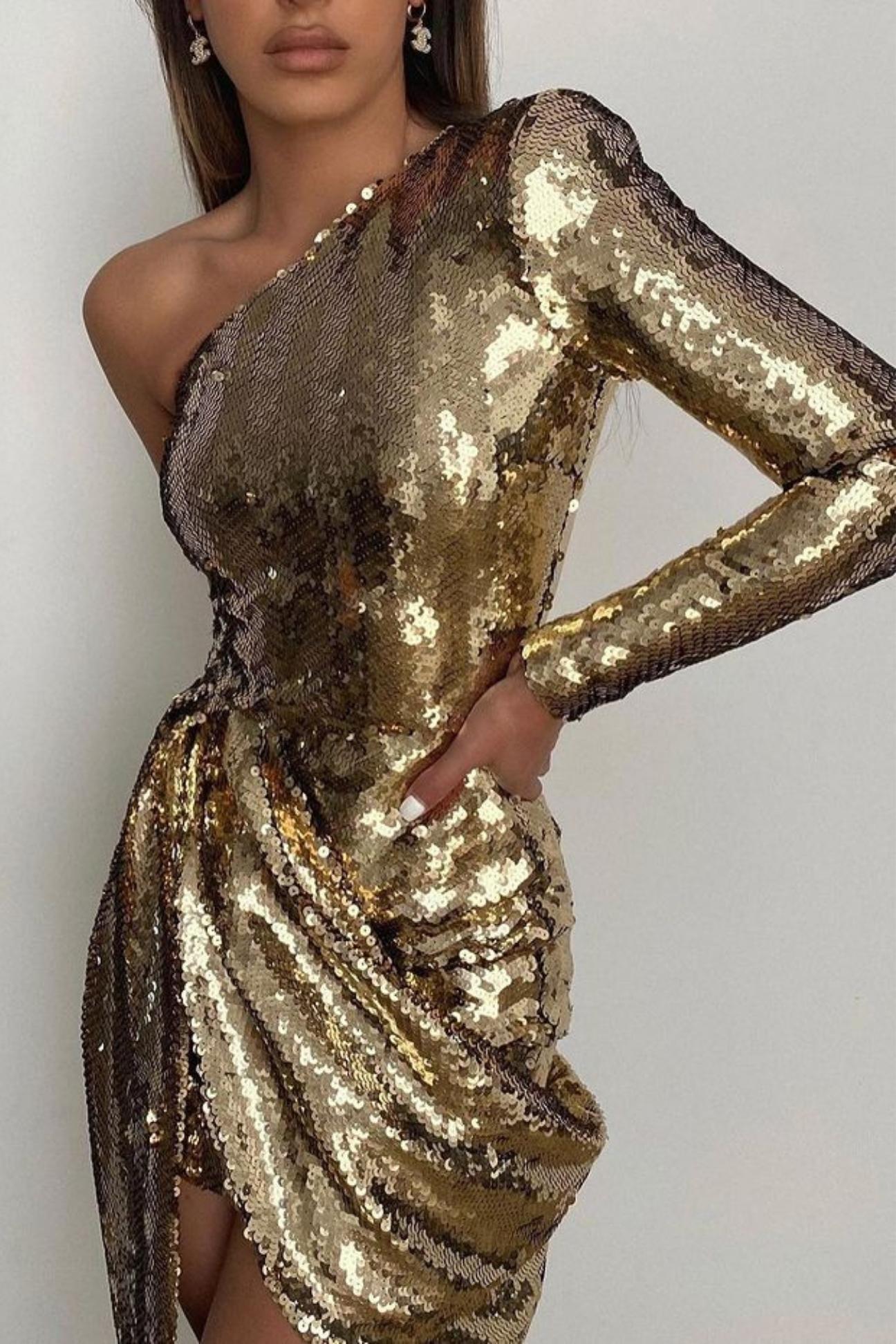 SEQUINS MINI DRESS IN GOLD