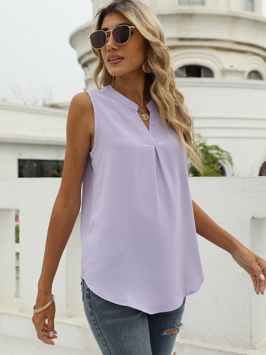 Tops Solid Shirt Loose V-Neck Pullover Sleeveless Tank Top