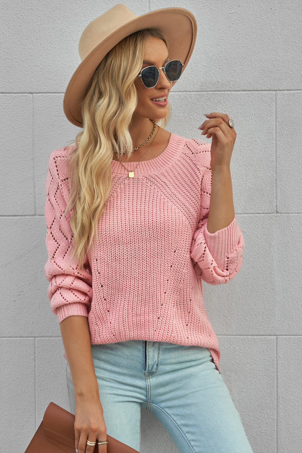 Pink Casual Cut Out Sweater Top