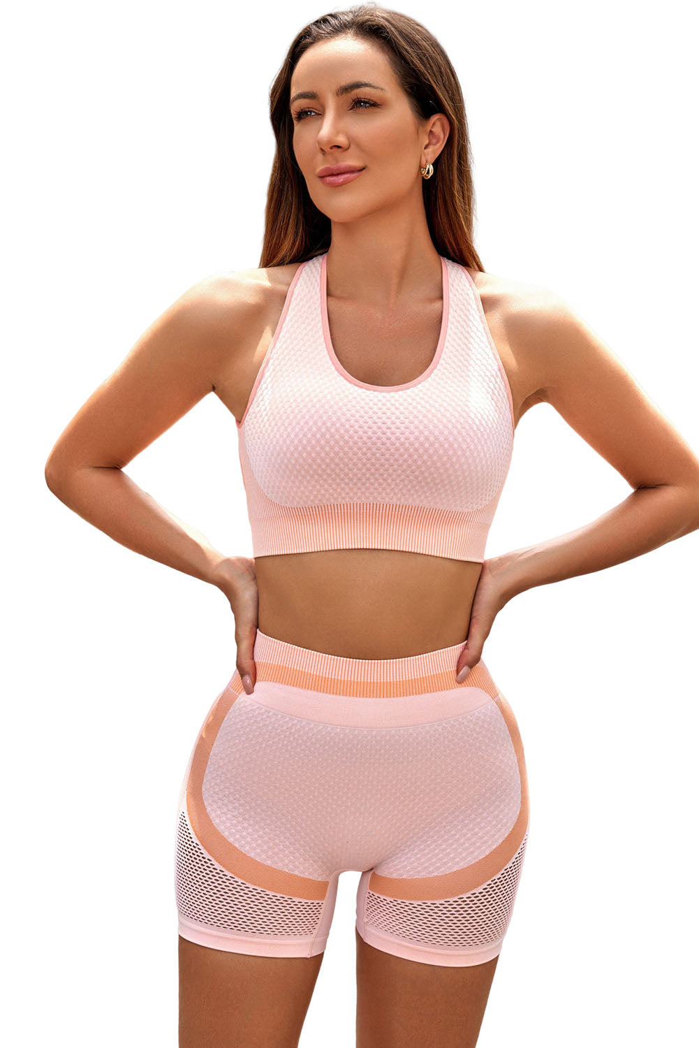 Pink Active Yoga Sports Bra and Shorts Set