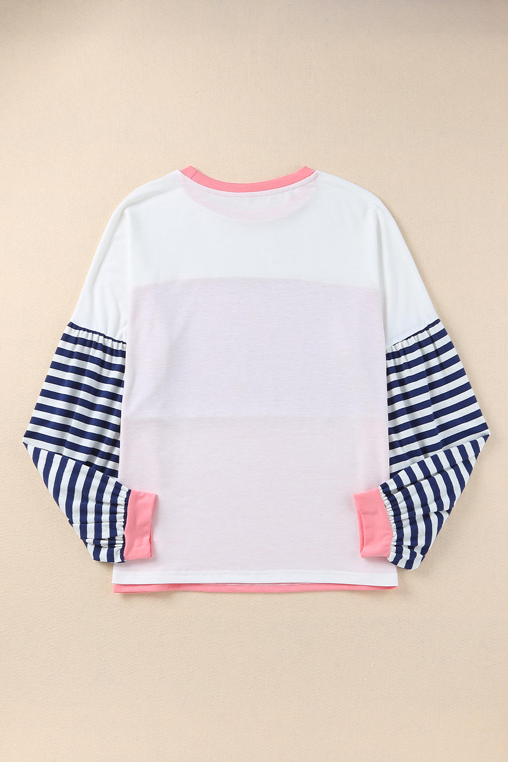 Pink Color Block Bubble Striped Sleeve Top