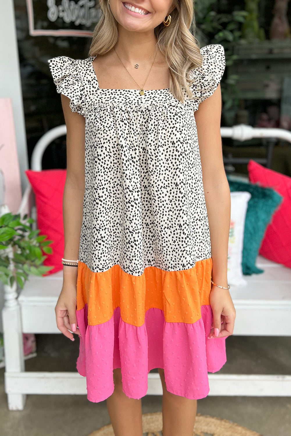 Camiseta sin mangas con cuello redondo y estampado de leopardo rosa