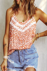 Orange Lace Detail Floral Halter Vest