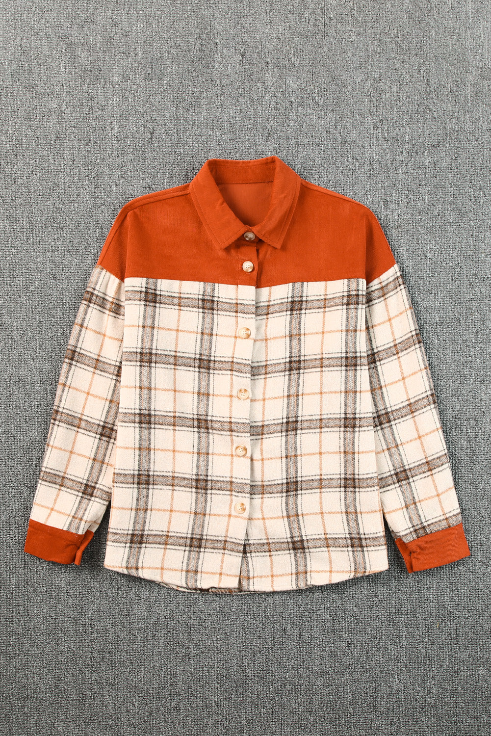 Orange Contrast Corduroy Plaid Shacket