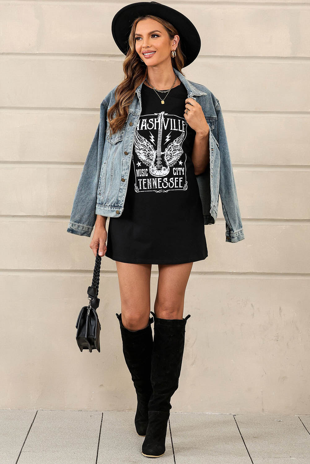 Camiseta extragrande con estampado gráfico de letras y eslogan de guitarra rosa