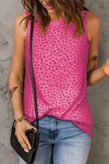 Camiseta sin mangas con cuello redondo y estampado de leopardo rosa