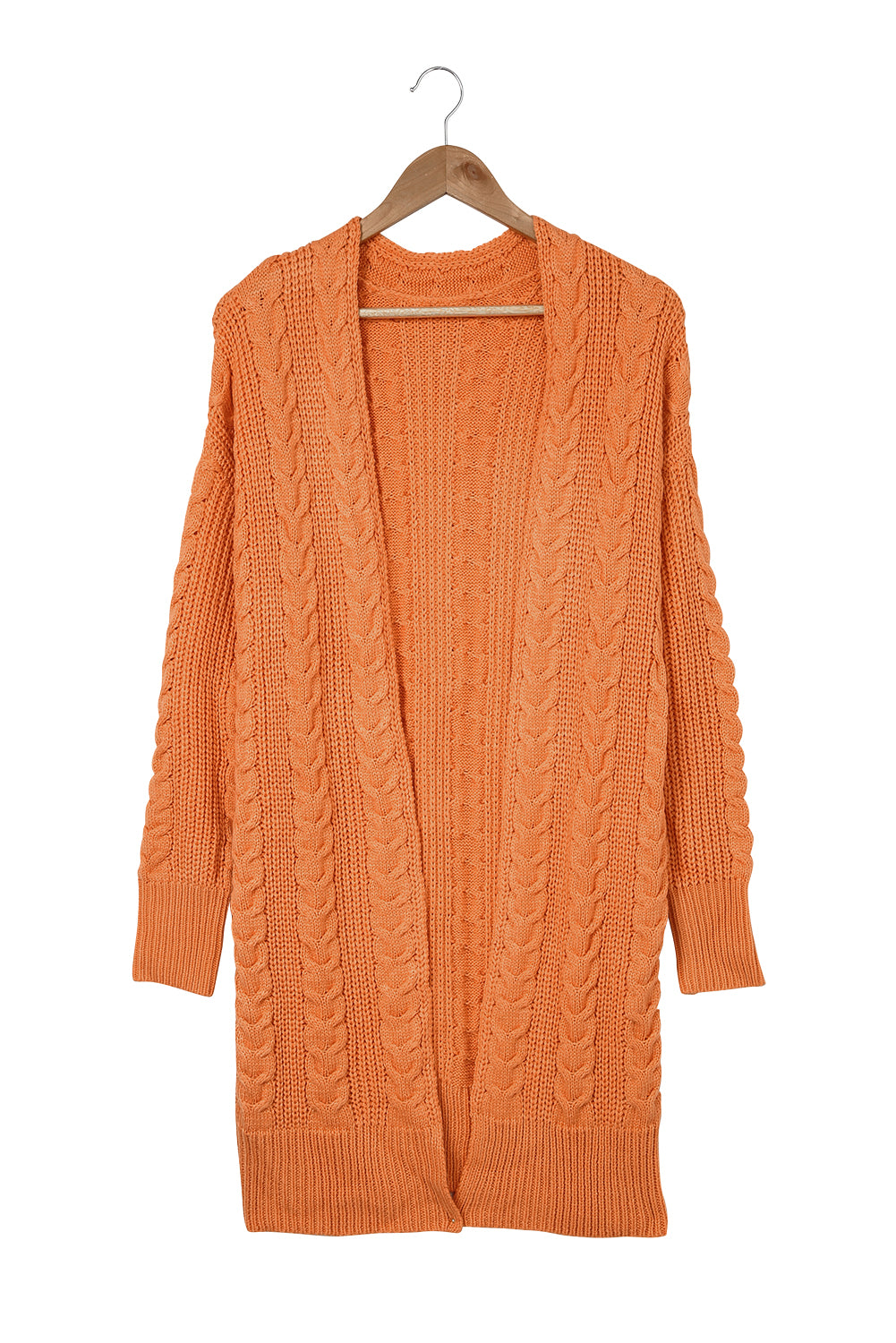 Orange Chunky Knit Open Front Cardigan