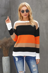 Orange Colorblock Knit Sweater