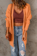 Orange Chunky Knit Open Front Cardigan