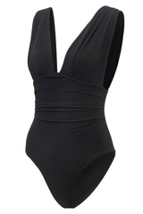 Black Deep V Neck One Piece Swimwear