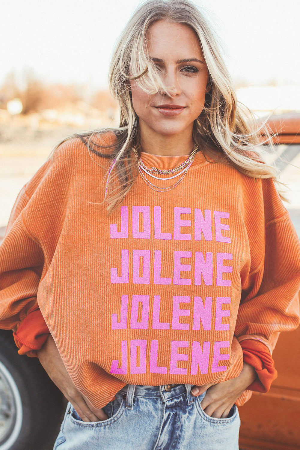 Orange THANKFUL Ribbed Corded Oversized Sweatshirt