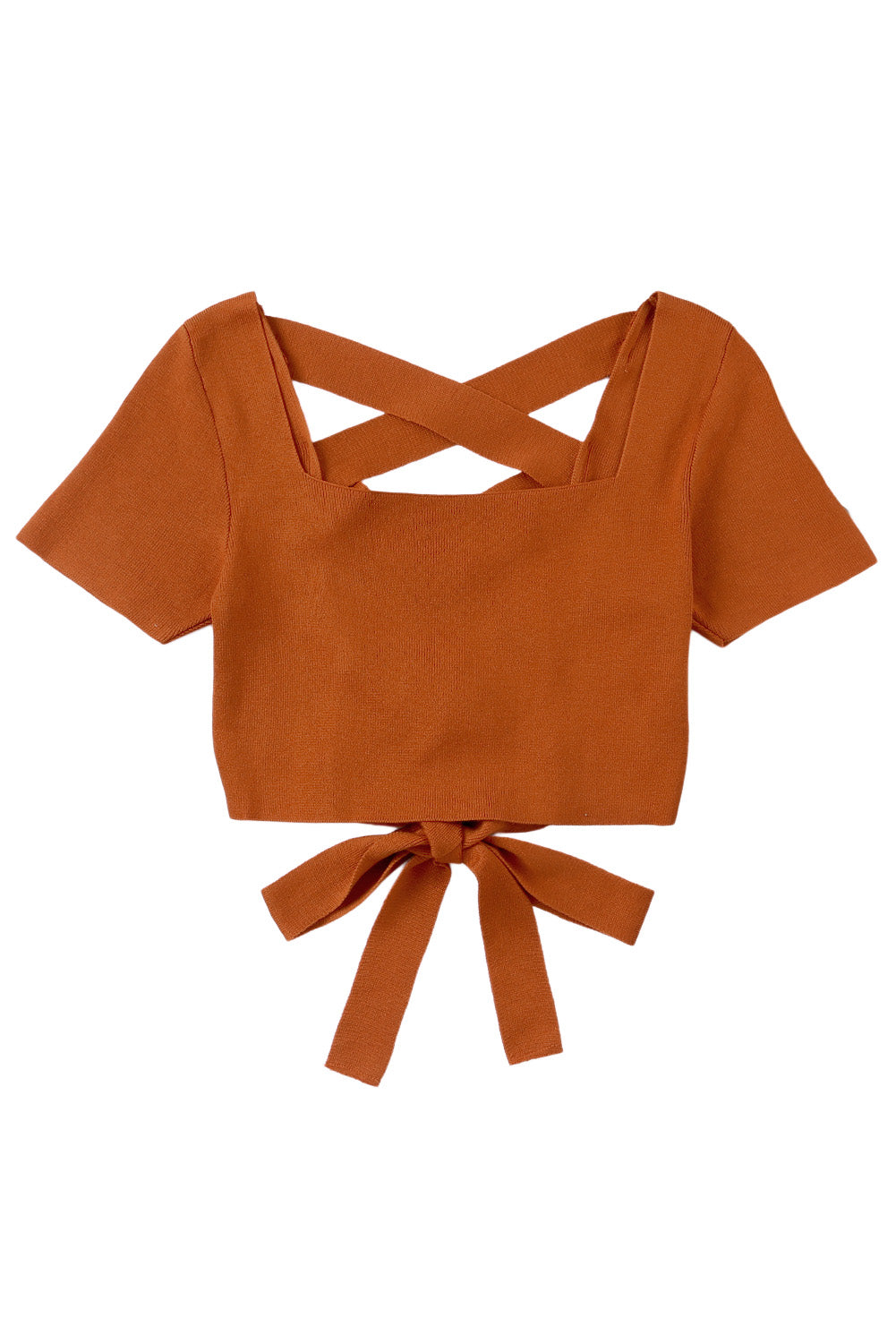 Orange Criss Cross Lace-up Ribbed Square Neck Crop Top