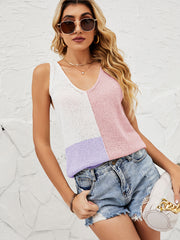 Tops Stitching Color V-Neck Casual Loose Tank Top