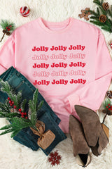 Pink Christmas Jolly Letter Print Pullover Sweatshirt