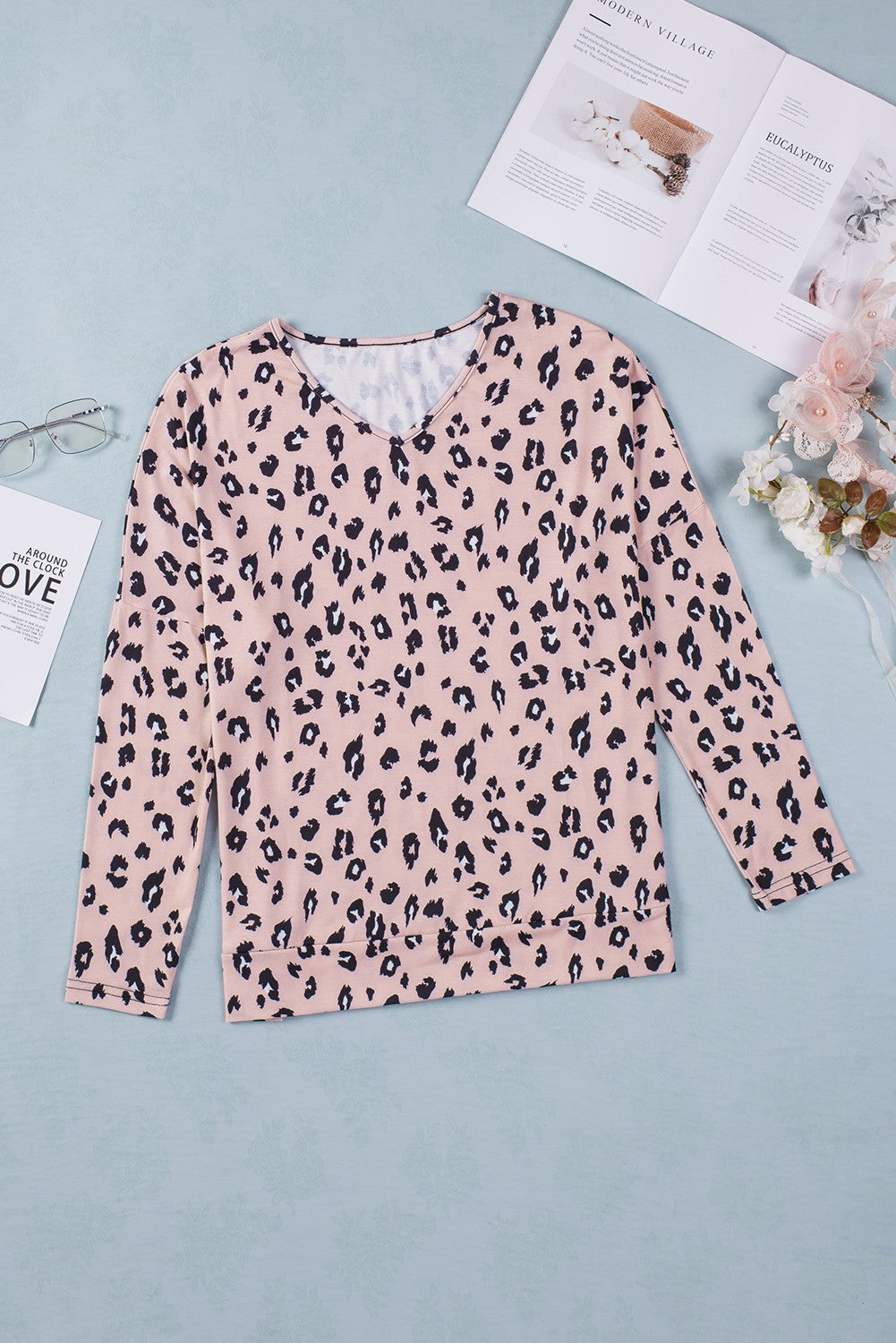 Pink Camel Leopard Terry Top