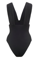 Black Deep V Neck One Piece Swimwear