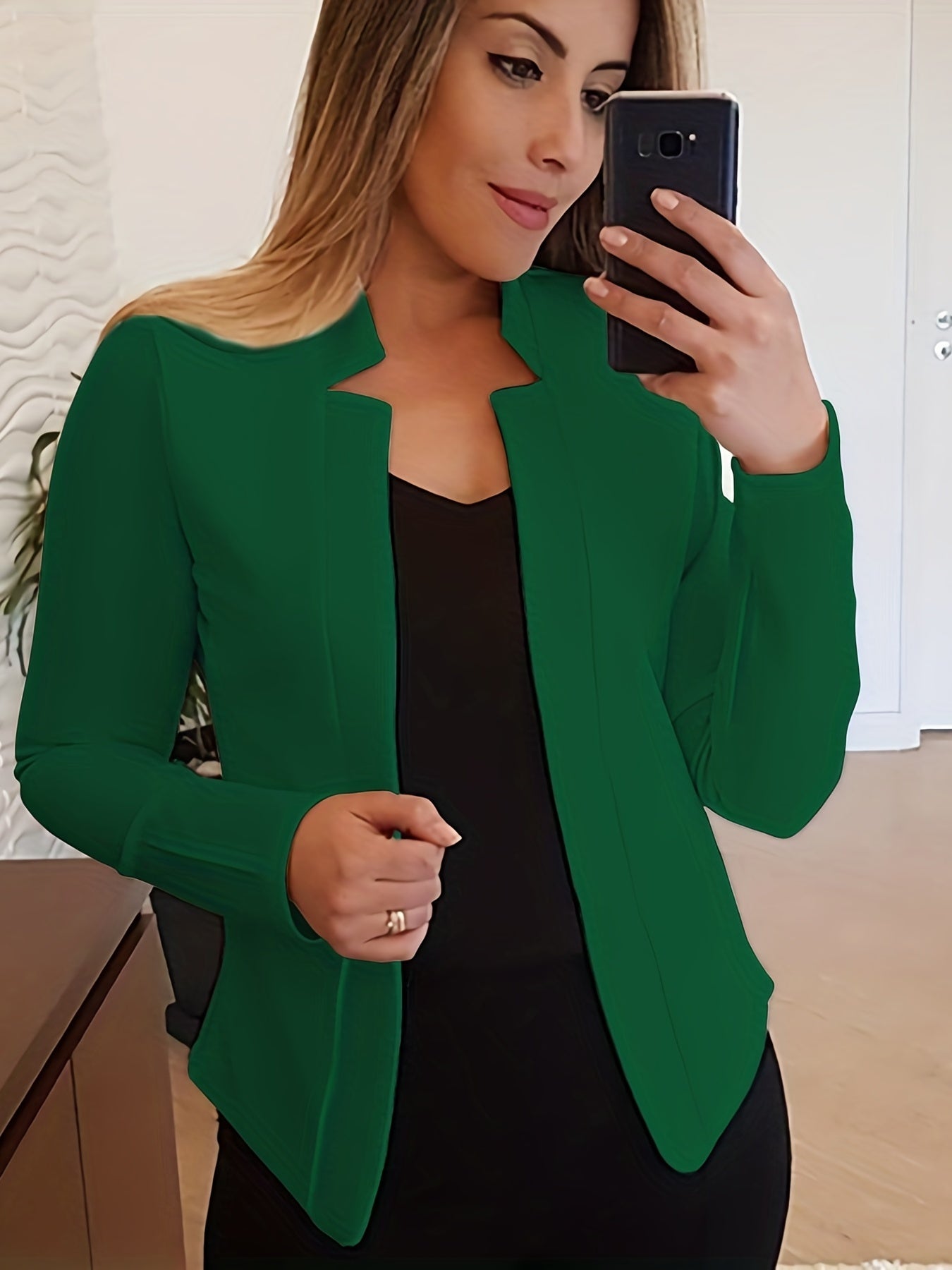 Solid Color Split Open Front Long Sleeve Elegant Blazer