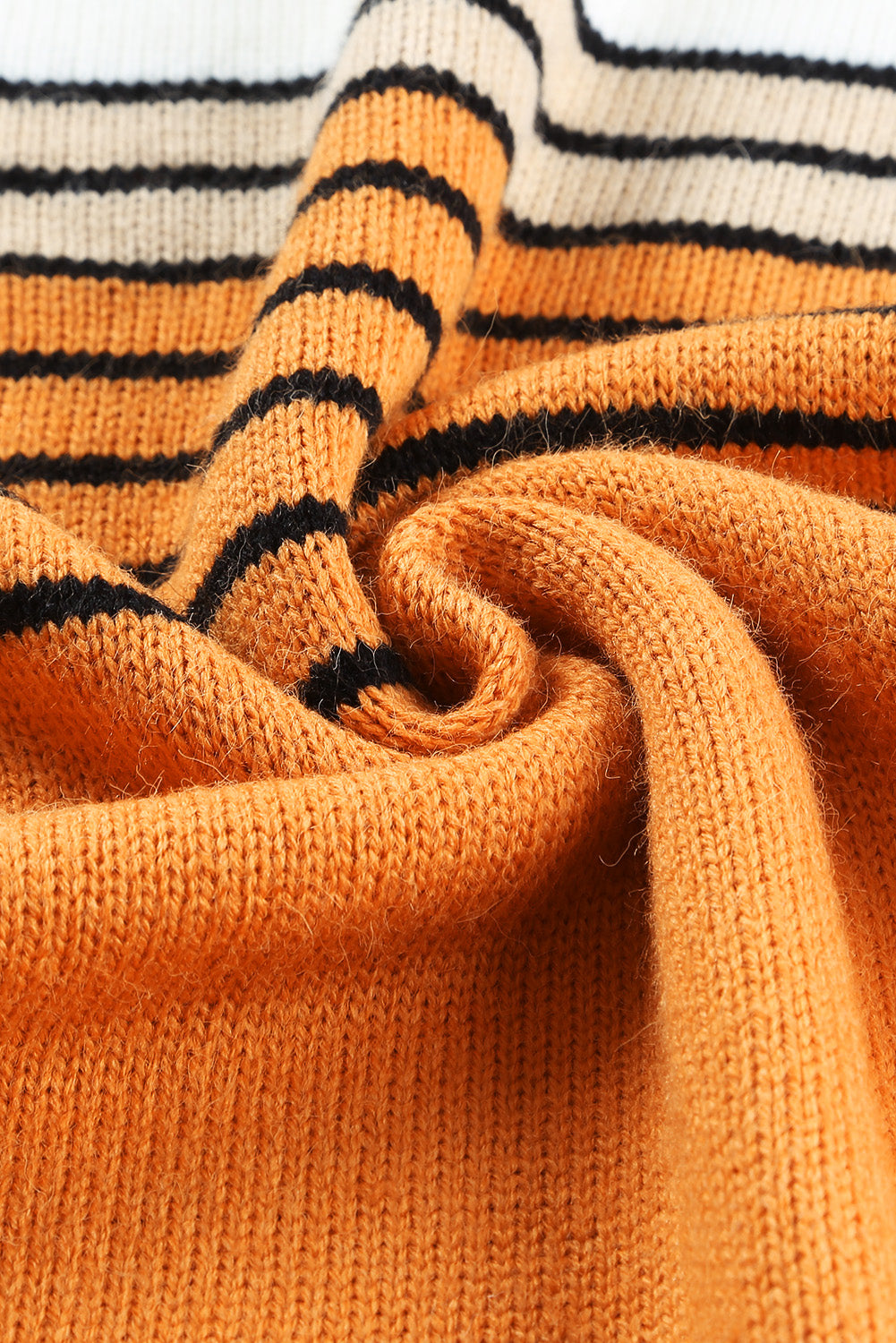 Orange Colorblock Striped Crew Neck Sweater