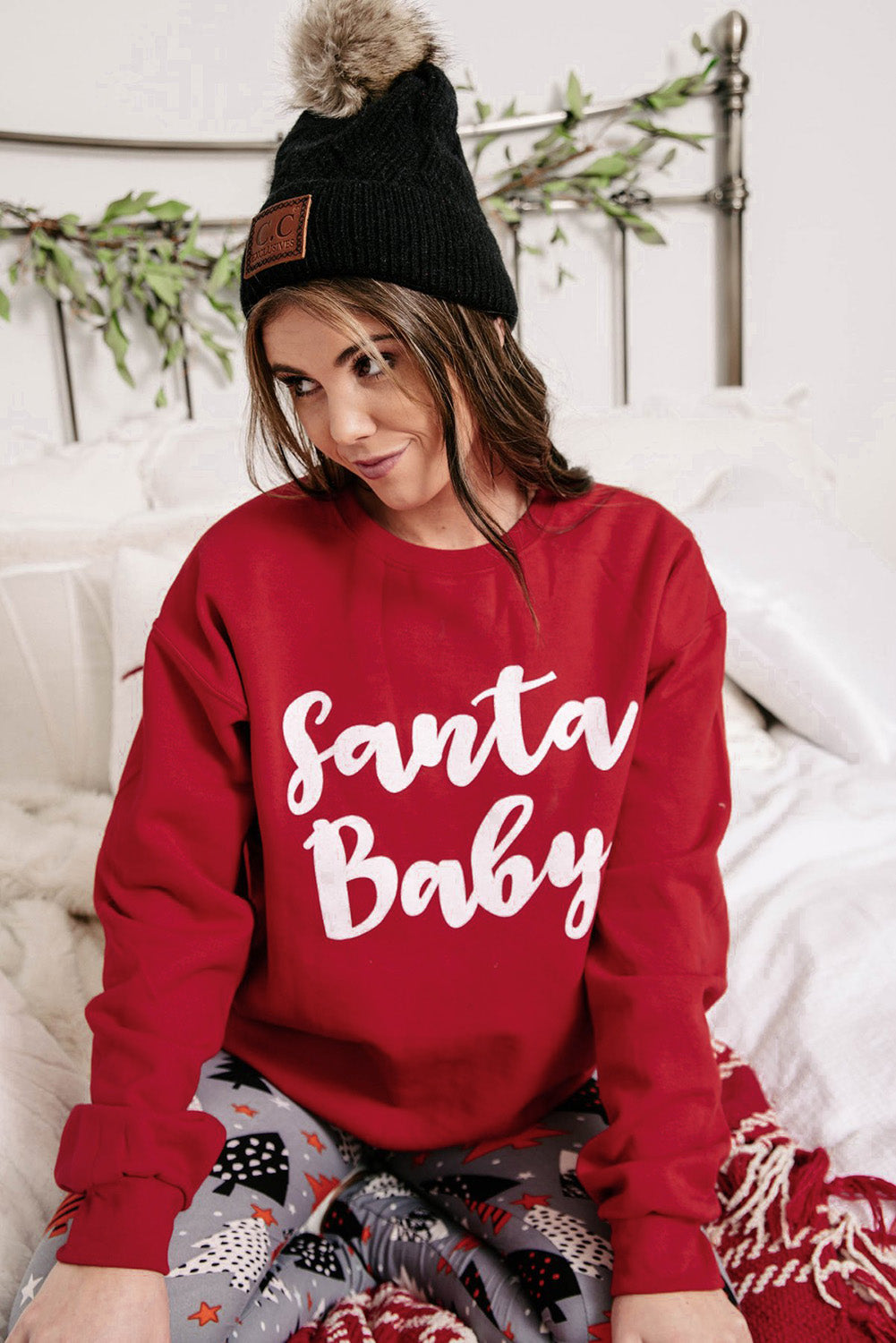 Pink Christmas Jolly Letter Print Pullover Sweatshirt