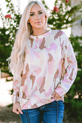 Sudadera con cuello redondo y estampado geométrico rosa