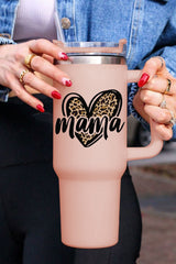 Taza aislante de acero inoxidable con forma de corazón de leopardo de Pink Mama de 40 oz