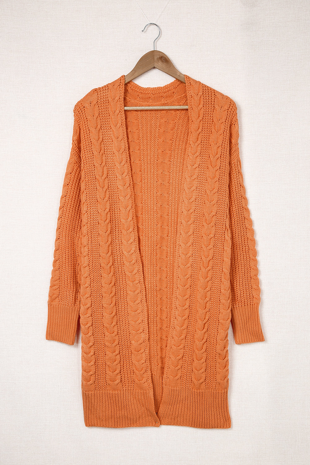 Orange Chunky Knit Open Front Cardigan