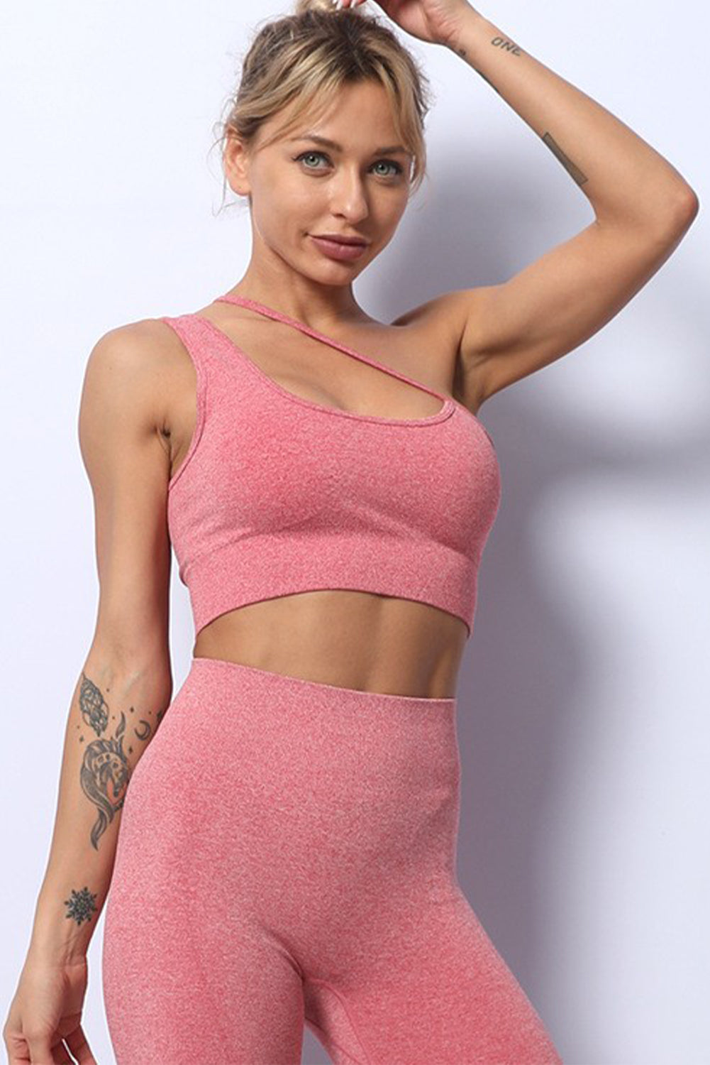 Pink Asymmetric One Shoulder Sports Bra